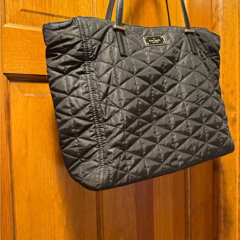 Kate Spade Black Quilted Double Zippered Tote Bag